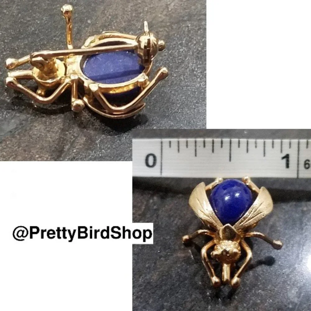 18K Gold Lapis Lazuli BEE Vintage pin new artisan RARE brooch animal bumblebee
